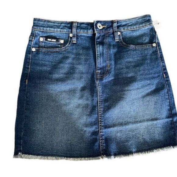 NWT DKNY Women’s Blue Jean Mini Skirt Raw Hem - Size 6 - Picture 1 of 8